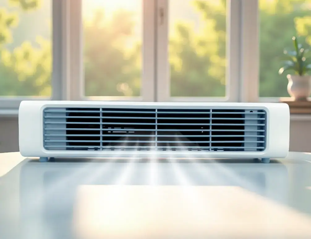 Person enjoying cool breeze from Qinux BreezaMax in living room